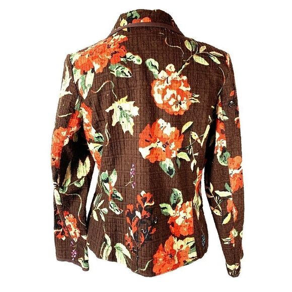 Koret Petite Brown Floral Blazer Jacket Sz PM Petite - Picture 2 of 12